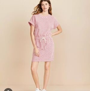 Lou & Grey Red  and White Striped Tee Dress With Pockets Size S